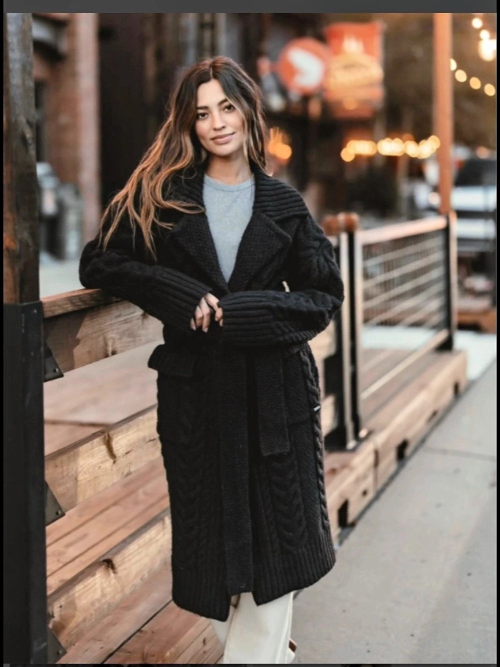 The Normal Brand Fiona Overcoat Cable Knit Long Cardigan Black Medium Like New